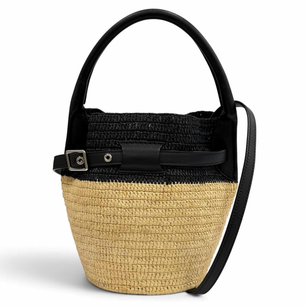 CELINE 18724 Raffia Leather Big Bag Nano Bucket 2-Way Shoulder Natural Black ...